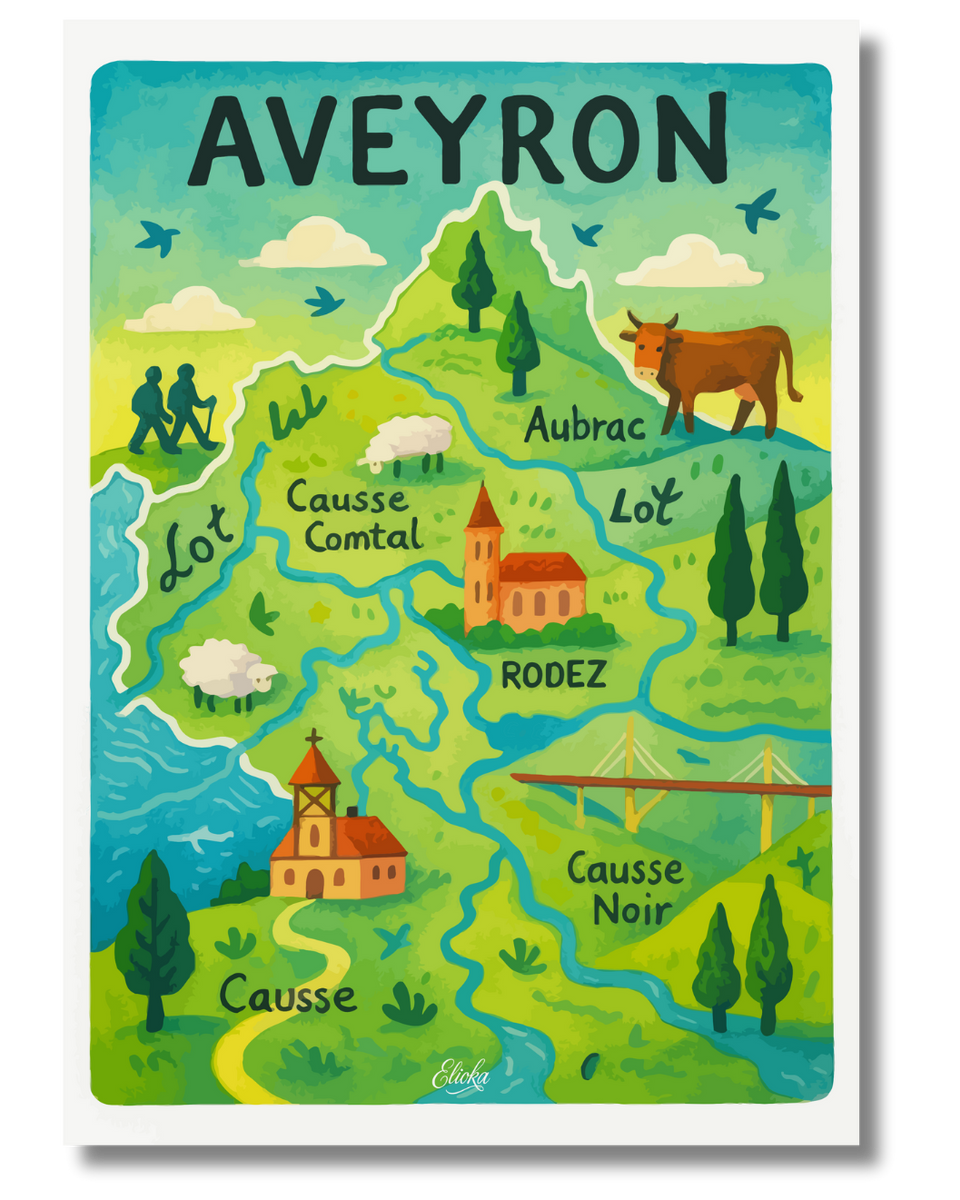 Affiche Carte de l’Aveyron