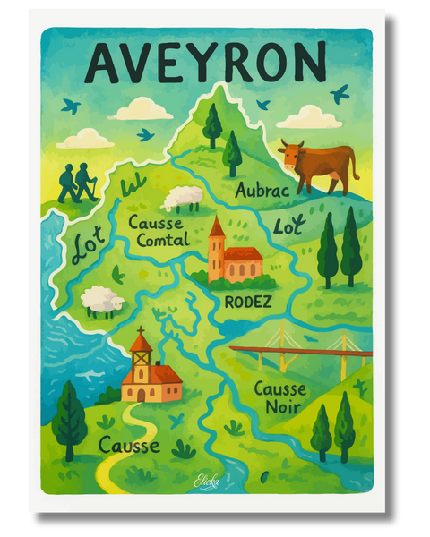 Affiche Carte de l’Aveyron