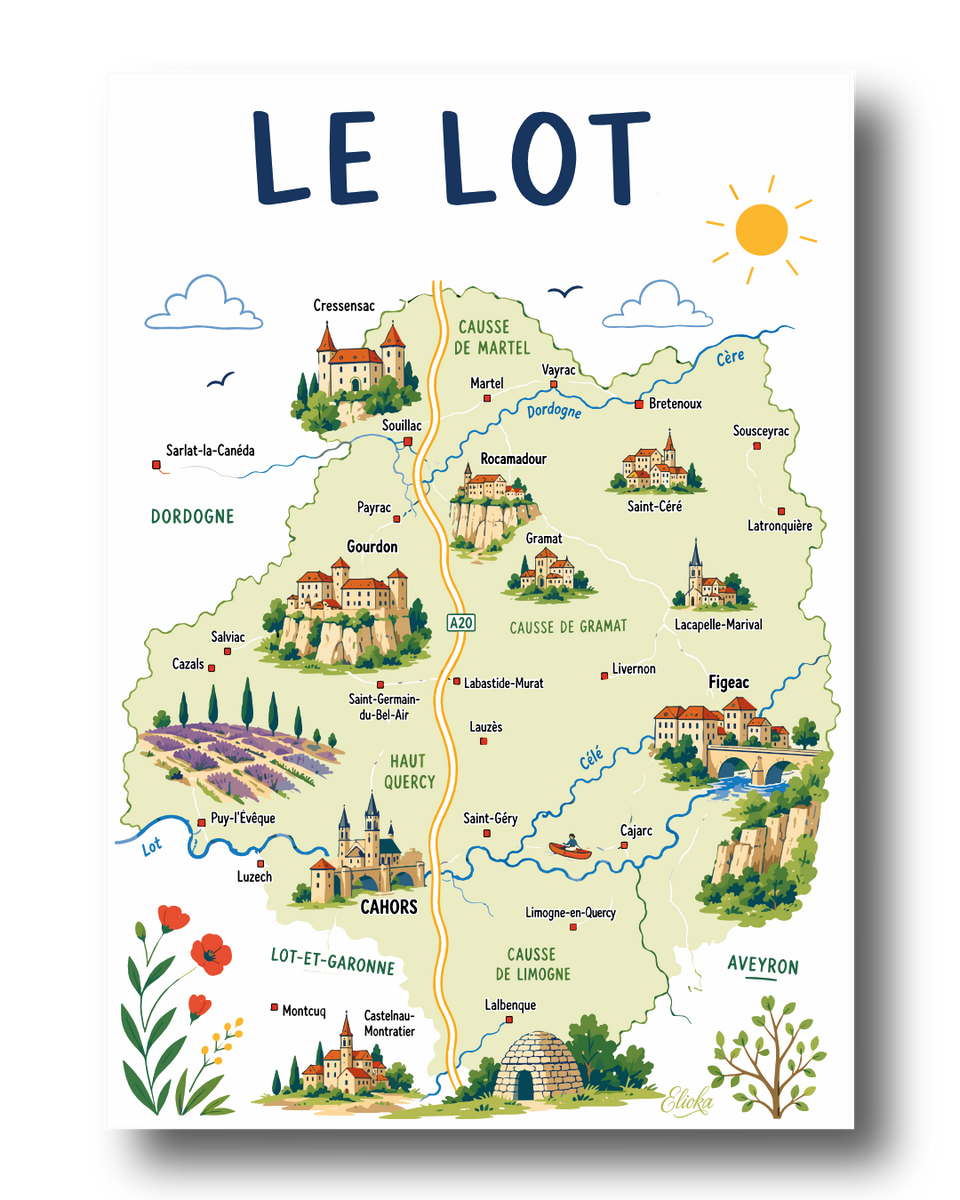 Carte du Lot Affiche