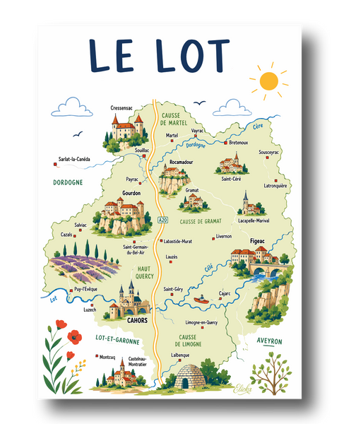 Carte du Lot Affiche
